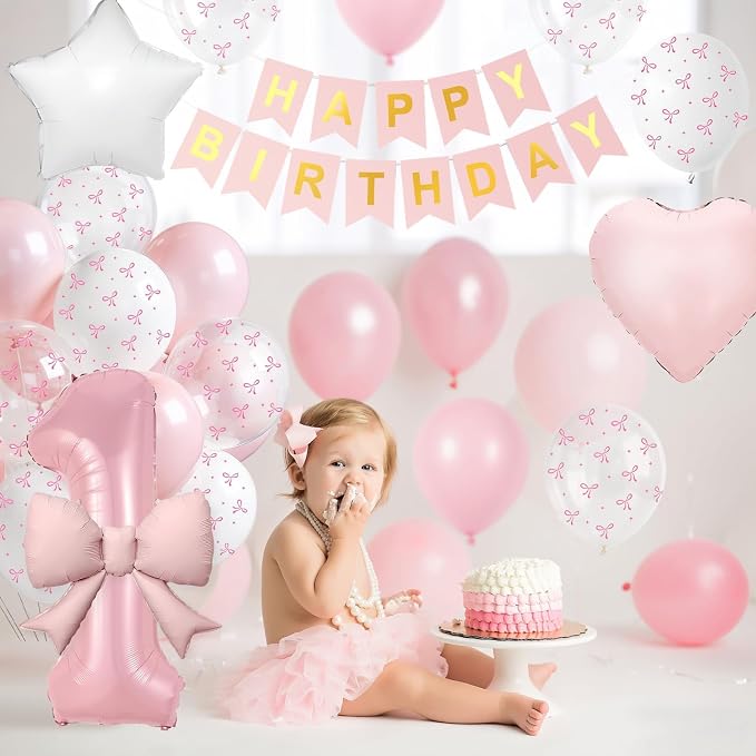 1st Pink Bow Birthday Decorations - Image 6