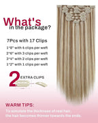 Moresoo Clip in Hair Extensions Real Human Hair Blonde Highlights Brown Clip in Extensions Remy Human Hair Platinum Blonde with Medium Golden Brown Double Weft for Women 120g/7pcs 16 inch