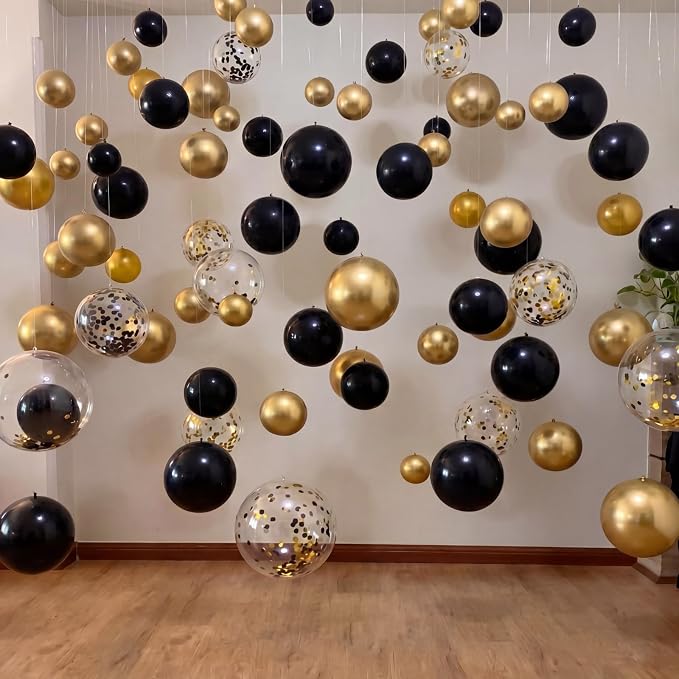 120 Pcs Graduation DIY Floating Black Gold Balloon Wall Kit 5 Inch Balloons - Image 5