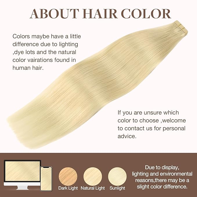 GOO GOO Tape in Hair Extensions Human Hair, 613R Bleach Blonde, 14inch 100g 40pcs, Skin Weft Seamless Invisible, Silky Straight with Thick Ends, Remy Human Hair