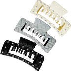 Bling bling Rhinestones Square Hair Clips Double Row Teeth,2 Rows Teeth Rectangle Hair Claw Clips with Shiny Rhinestones,Women Girls Sparkly Thick Hair Accessories Set(cream grey black)