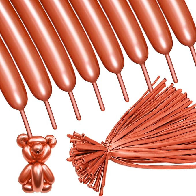 Rose Gold 260 long balloons 100 Pack Metallic Rose Gold Twisting Animal by ASIYUHY