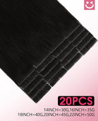 Youngsmile Injection Tape in Hair Extensions Human Hair, #1B Natural Black Invisible Tape in Injected Hair Extensions, 20pcs 45g, 20 Inch Injected Tape Ins Straight Extensiones De Cabello (#1B,20'')