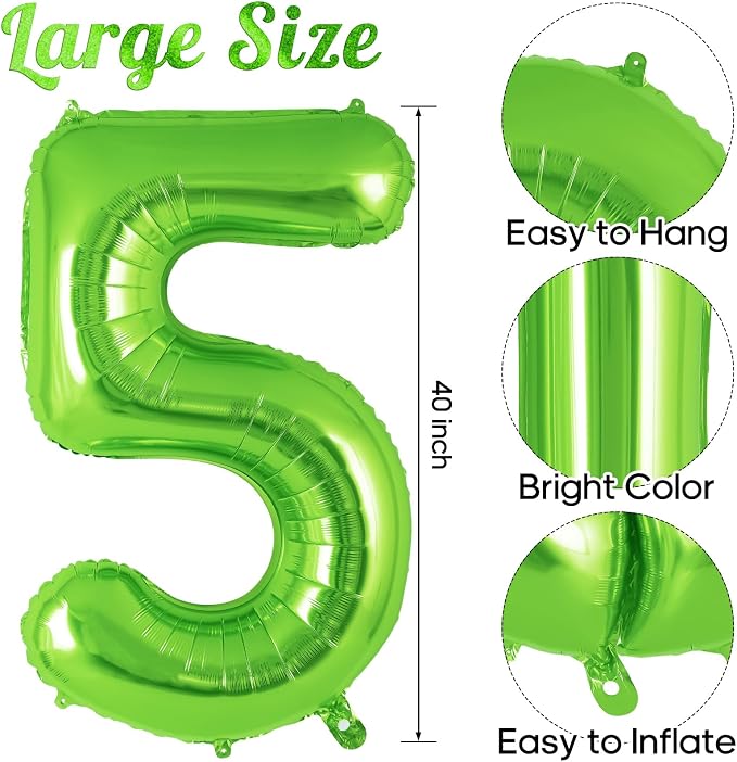 Green Number 5 Balloon 40 Inch, Big Large Foil Helium Number Balloons, Jumbo - Image 4