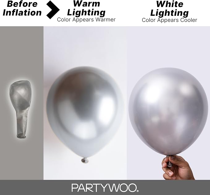 PartyWoo Silver Balloons 100pcs Different Sizes of 36 18 12 10 5 Inch | Balloons - Image 3