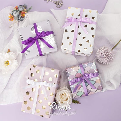 Ribbli Purple Satin Ribbon 3/8 Inch x 4 Rolls Total 40 Yards-White Lavender - Image 2