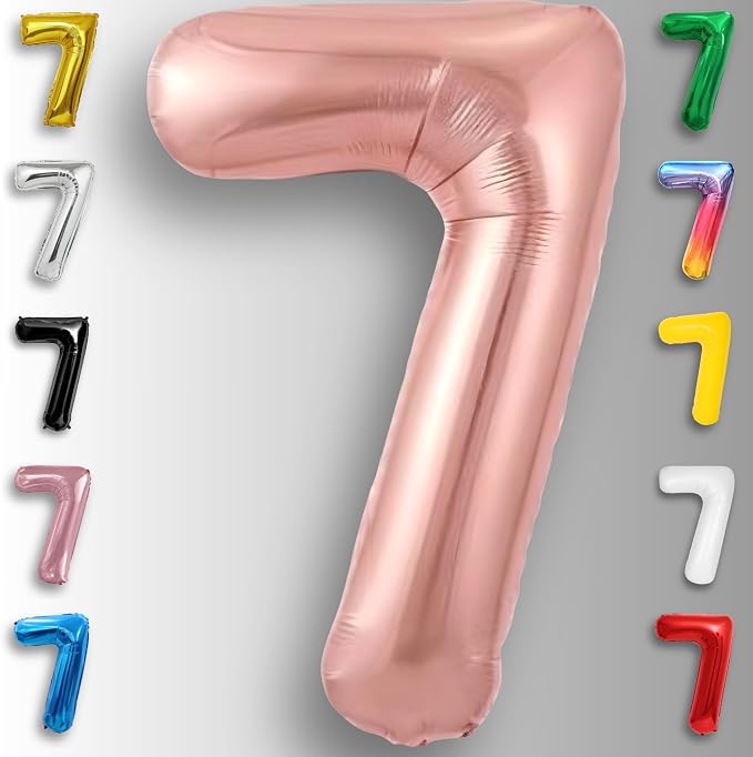 Rose Gold Number Balloon 7 Mylar Foil Macaron Balloons 16 inch - Image 2