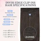 DOORES Invisible Clip in Hair Extensions 22 inch 150g 7pcs, Real Human Hair Invisi Edge Clip in Extensions, Virgin PU Clipins Straight Thickening Hairstyle, 1C Mocha Brown