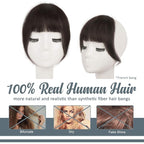 BARSDAR Human Hair Clip in Bangs - 100% Real Human Hair Clip in Bangs for Women - Darker Brown French Bangs Extensions Fringe with Temples Real Hair Bangs Hairpieces - Darker Brown