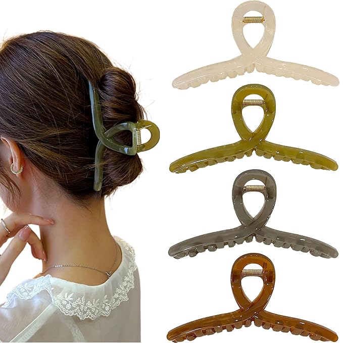 Big Hair Claw Clips Non-Slip Hair for Women and Girls with Long, Thick Hair Jelly & Matte Clips (Jelly-B 4pcs 5.1")