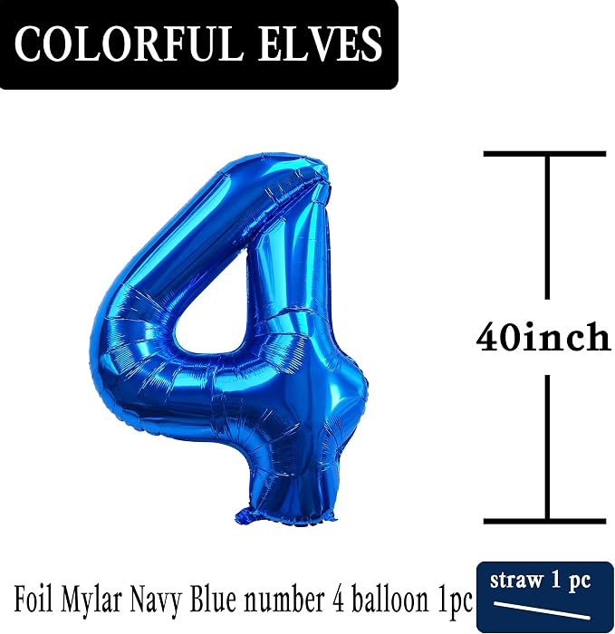 Navy Blue Number 4 Balloons 40 Inch Giant Number Dark Blue 4 Foil Mylar Balloons - Image 2