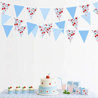 32Ft Blue Gingham Cheery Pennant Banner Fabric Triangle Flag Garland Streamers - Image 4