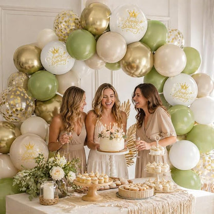 Sage Green Sand White Gold Birthday Balloons, 12 Inch Olive Green Cream Beige - Image 4