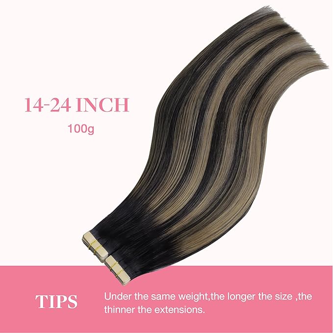 GOO GOO Tape in Hair Extensions Human Hair, 1B/19/1B Natural Black to Light Blonde, 20inch 100g 40pcs, Skin Weft Seamless Invisible, Silky Straight with Thick Ends, Remy Human Hair