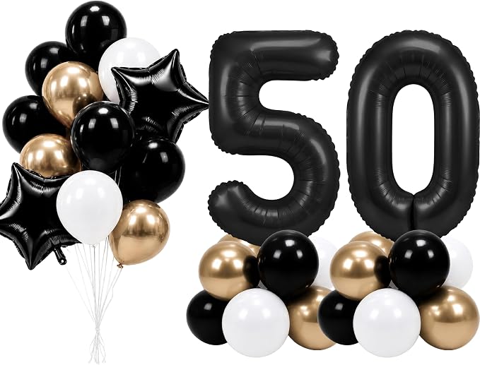 PartyWoo Number Balloons 40 Inch Black Number 50 Kit 33pcs by PartyWoo