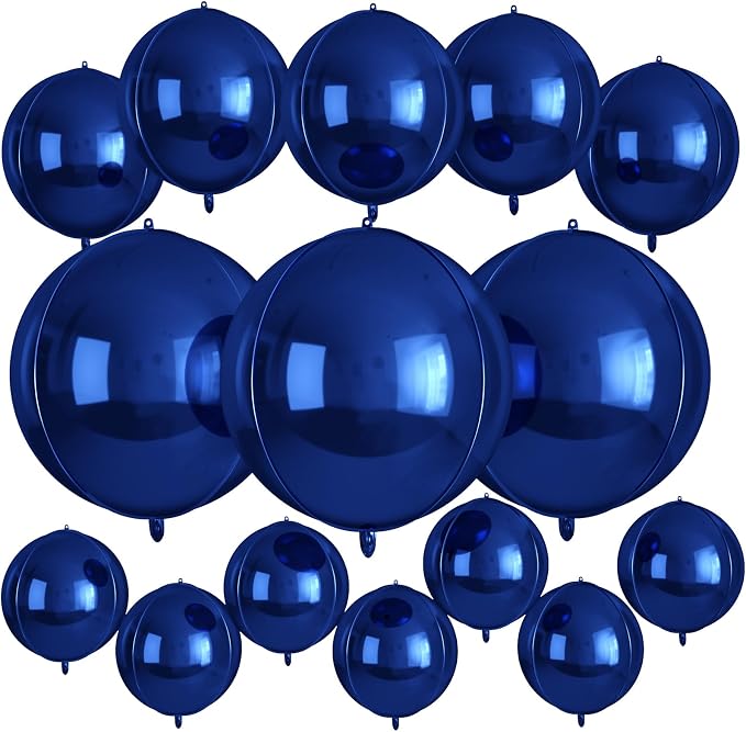 15 Pcs Navy Blue Round Foil Balloons, 22/15/10 Inch 4D Ball Balloons Metallic by Sowide