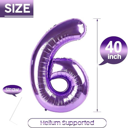 6 Balloon - Purple Birthday Number Balloons, 40 Inch Decorations Men Women | - Image 5