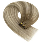 YoungSee Sew in Hair Extensions Real Human Hair Balayage Hair Extensions Weft Light Brown Mix Platinum Blonde Balayage Weft Hair Extension Human Hair for Full Head 20Inch 100G