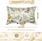 1 Pack Satin Pillowcase for Hair and Skin Vintage Wildflowers and Herbs Imitation Silk Pillowcase with Hidden Zipper Soft Breathable Pillow Cover Standard Size for Bedroom Sofa 20”x26”