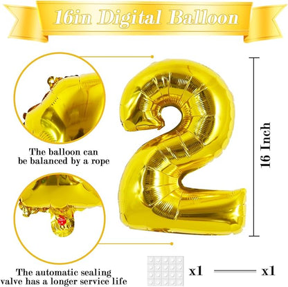 TONIFUL Number Balloon 16 Inch 10 Pcs Fat Gold 0-9 Birthday Number Balloons | - Image 2