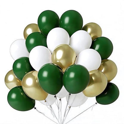 White Gold Green Balloons 100Pack 12 Inch Set Latex Party Decorations | White by LYNSP