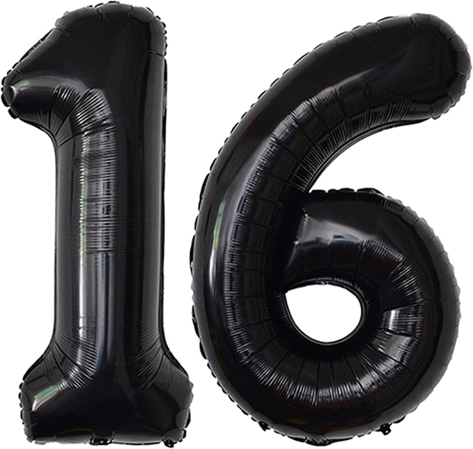 Black 16 Number Balloons Giant Jumbo Number 16 Foil Mylar Balloons by COLORFULELVES
