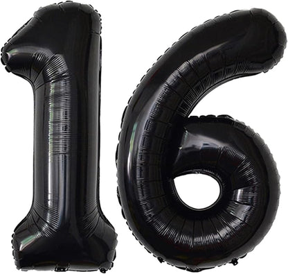 Black 16 Number Balloons Giant Jumbo Number 16 Foil Mylar Balloons by COLORFULELVES