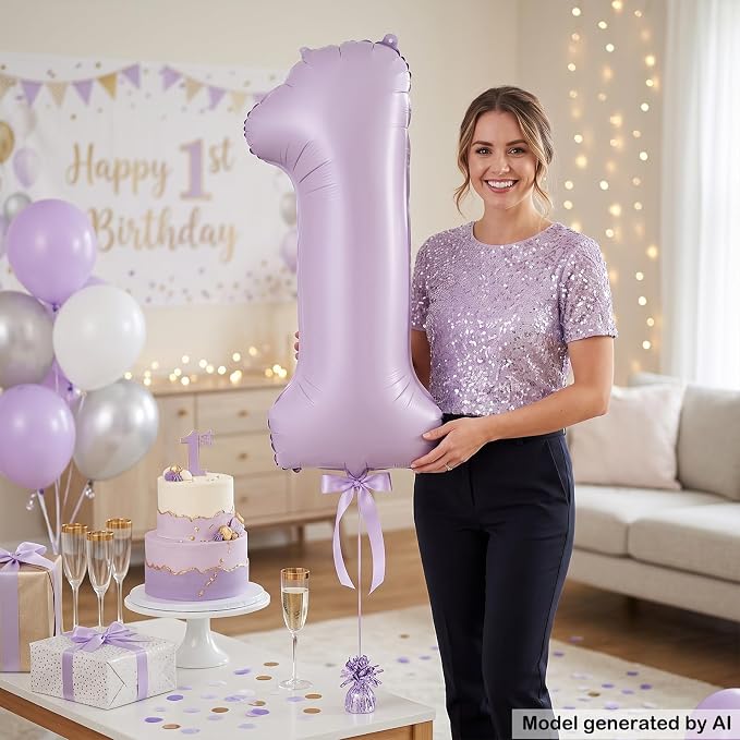 40" Pastel Purple Foil Number 1 Balloon - Image 3