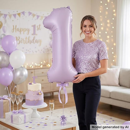 40" Pastel Purple Foil Number 1 Balloon - Image 3