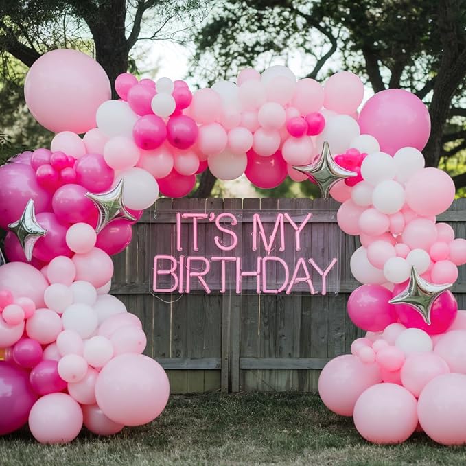 Pink Balloons, 12 Inch Hot Pink Balloons, Pastel Metallic Pink White Latex - Image 6