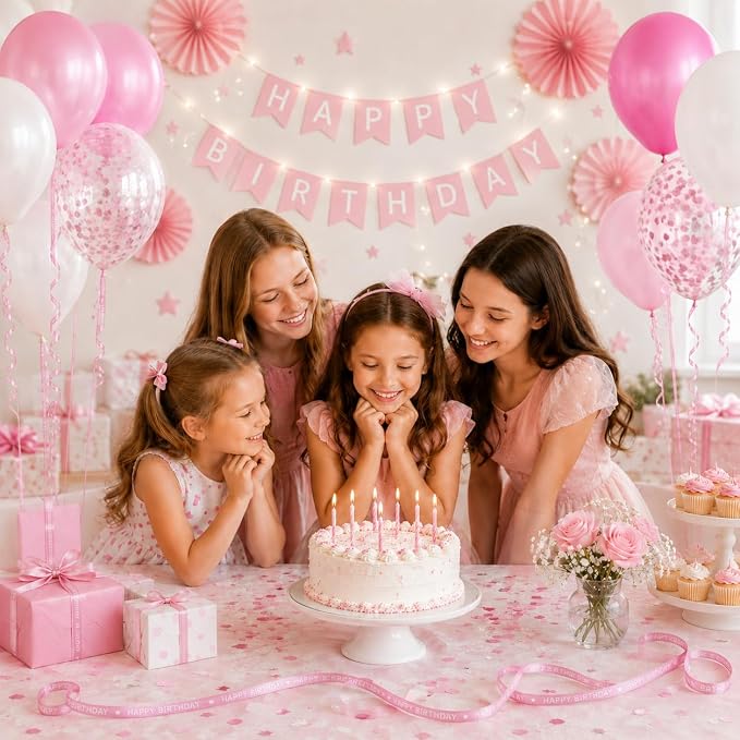 BEISHIDA 250 Yards Pink Happy Birthday Printed Crimped Curling Ribbon Balloon - Image 5