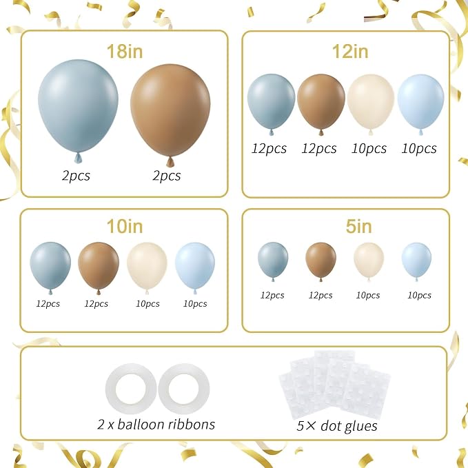 136pcs Dusty Blue & Brown Balloon Arch Kit – 18/12/10/5 Inch Balloons | Balloons - Image 2