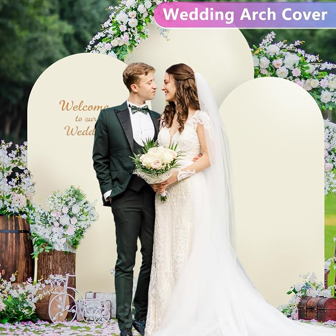Hemmotop Stretchy Beige Arch Backdrop Cover Set, 3-Piece | Wrinkle-Free - Image 2
