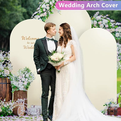 Hemmotop Stretchy Beige Arch Backdrop Cover Set, 3-Piece | Wrinkle-Free - Image 2