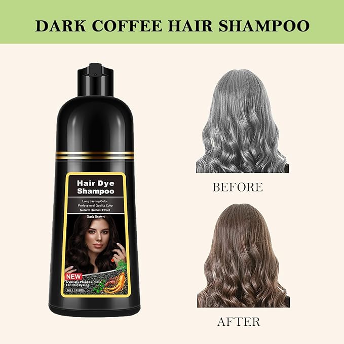 Instant Dark Brown Hair Dye Shampoo for Gray Hair - Long Lasting Herbal Formula, Colors in Minutes, 3 in 1 for Women and Men, 17.6 FL OZ