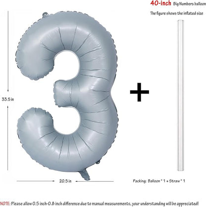 40 In Matte Gray Number 3 Balloons Helium Foil Mylar Balloon Digit 3 | - Image 2