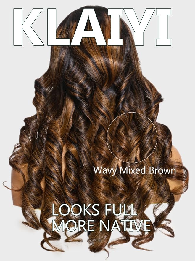 KLAIYI Bye Bye Knots Glueless Ombre Brown Body Wave Pre Cut 7x5 Lace Front Wigs Human Hair Drawstring Pre Plucked Bleached Pre Everything Ready to Wear and Go Wig Highlight Balayage Colored Wig 22Inch