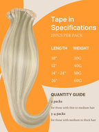DOORES Hair Extensions Real Human Hair, Ash Blonde Highlighted Platinum Blonde 18 Inch 50g 20pcs, Real Human Hair Extensions Tape in Skin Weft Natural Remy Straight Hair