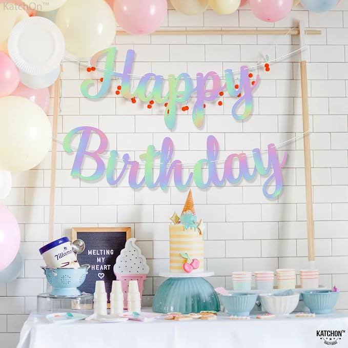 KatchOn Iridescent Happy Birthday Banner 10 Feet Pre-Strung | Happy Birthday - Image 7