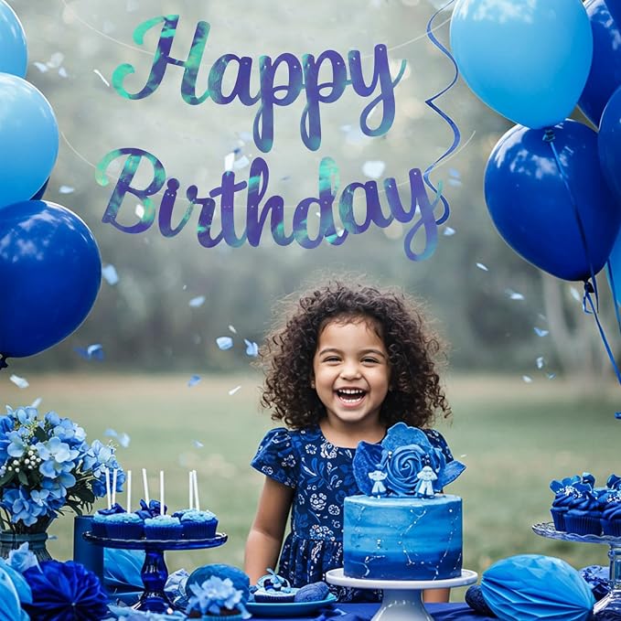 BEISHIDA Double-Sided Rainbow Blue Happy Birthday Banner - Image 5