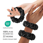 YFONG 3 PCS 100% Silk Scrunchies for Hair Sleep Women Girls, 22 Momme Pure Mulberry Hair Ties for Frizz & Breakage Prevention, Elastic Ponytail Holders Gentle And No hurt (3PCS Black)