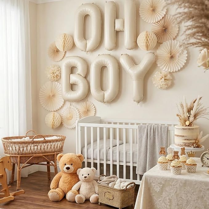 40 Inch Beige Oh Boy Balloons, Large Cream White OH BOY Balloon Letters - Image 4