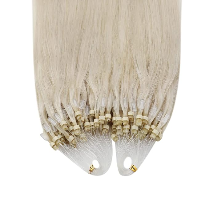 YoungSee Micro Hair Extensions Human Hair Blonde Micro Loop Hair Extensions Real Human Hair Platinum Blonde 18 Inch Beaded Hair Extension Blond 50s Invisible Microlink Extension for Wedding