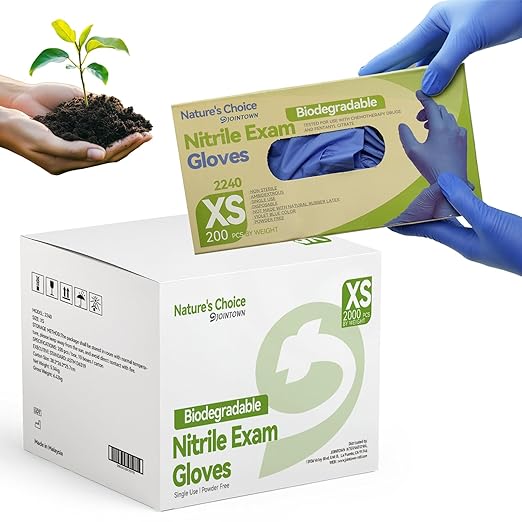 Jointown Biodegradable Nitrile Exam Gloves, Disposable Medical Surgical Gloves, Violet Blue Nitrile Glove, Latex Free, Food Safe, 2000 Count, XSmall