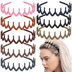 LAPOHI 8 PCS No Slip Fashion Plastic Headbands with Wide Teeth Comb Multicolour Skinny Hair Accessories for Women Men Teen Girls, Morandi Wave Shape Hair Bands for Thick Hair