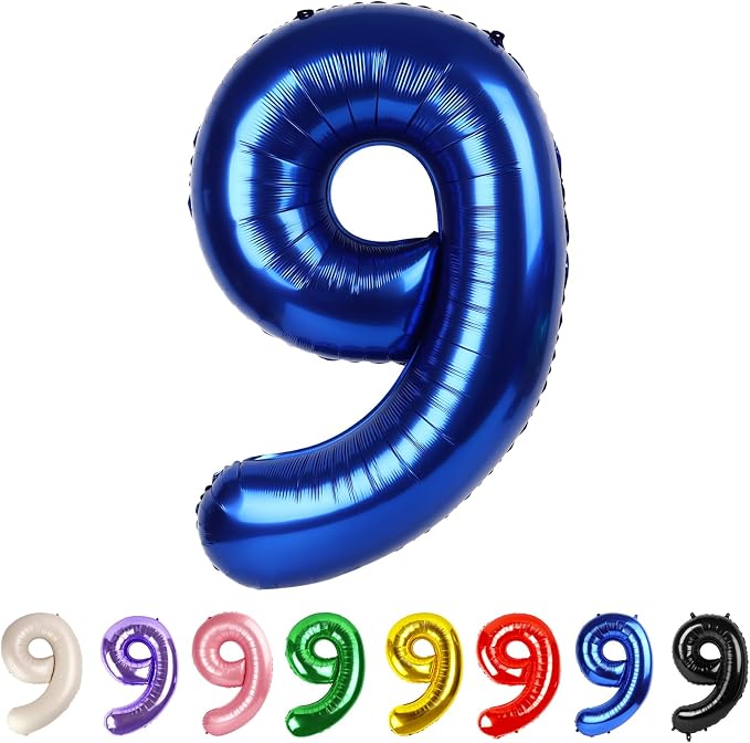 40 Inch Number 9 Balloon, Inflation Straw & Self-Sealing, Leak-Proof Aluminum by Mluchee