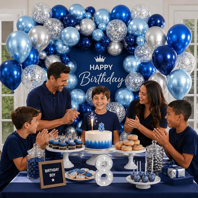 Jobkoo Blue and Silver Balloon Arch Kit - Image 6