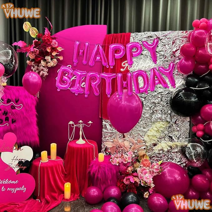 16 Inch Happy Birthday Balloon, Hot Pink Happy Birthday Balloons Banner - Image 2