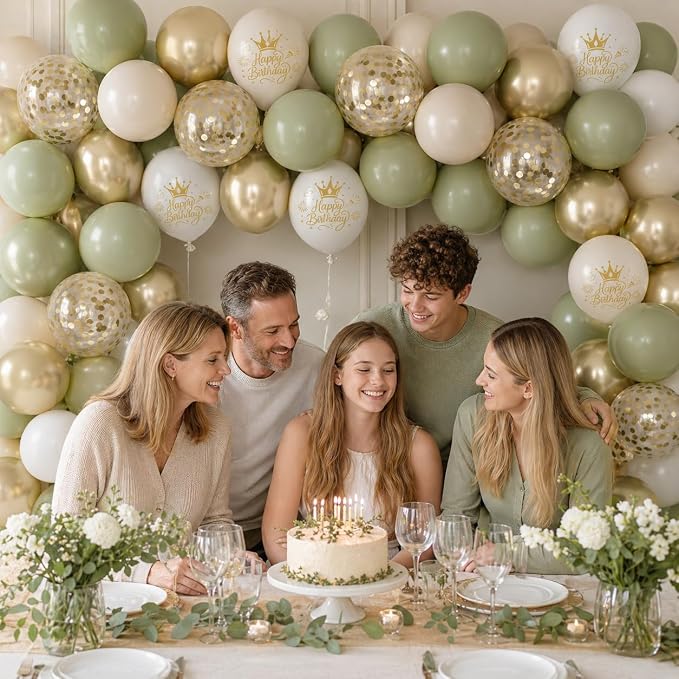 Sage Green Sand White Gold Birthday Balloons, 12 Inch Olive Green Cream Beige - Image 3