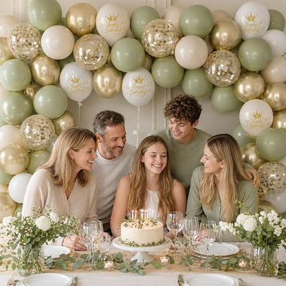 Sage Green Sand White Gold Birthday Balloons, 12 Inch Olive Green Cream Beige - Image 3